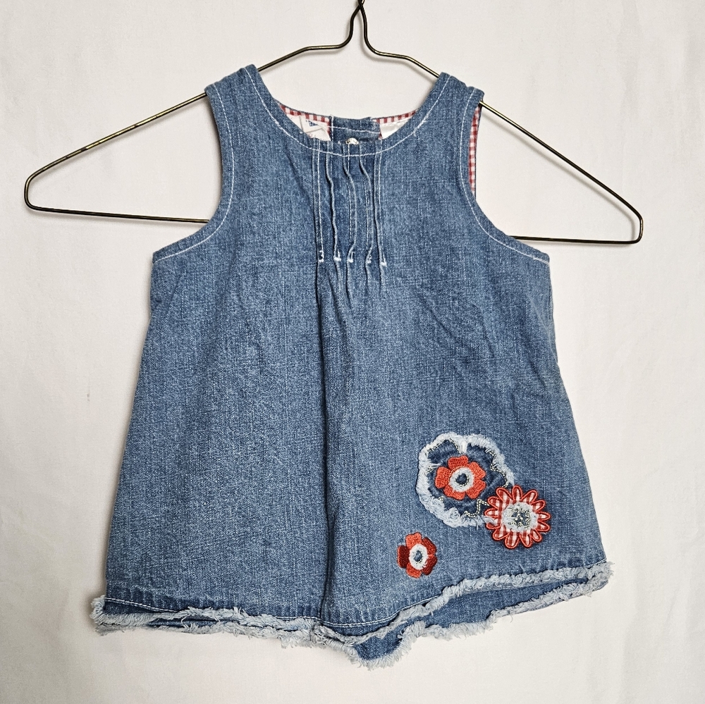 Vintage Cherokee Baby Playwear Denim Infant Dress With Flowers Size 6 Months